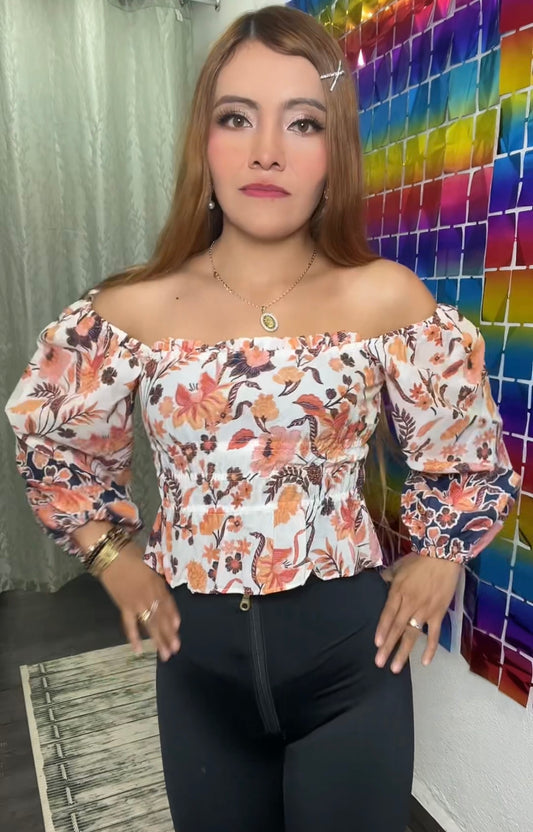 Blusa Floreada Naranja